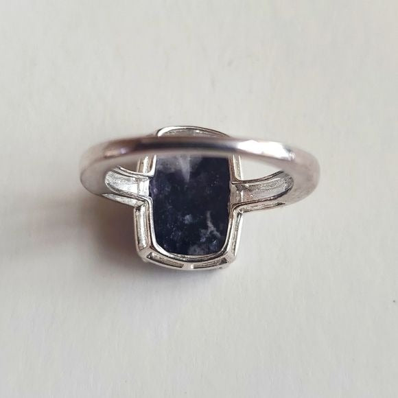 DJoy Large Rectangle Black Onyx Sterling Silver 925 Ring Stamped Size 6