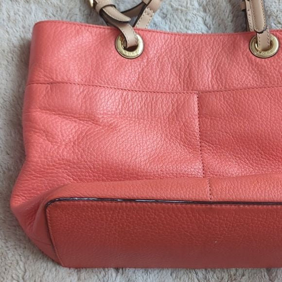 Michael Kors Peachy Pink Pebbled Leather Shoulder Tote Bag Purse Many Pockets