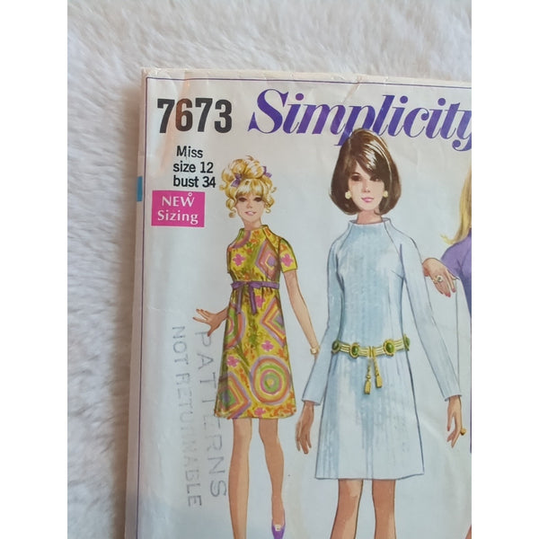 Simplicity Pattern 7673 Mini Dress Vintage 1963 Miss 12 Bust 34 Cut Jiffy Easy