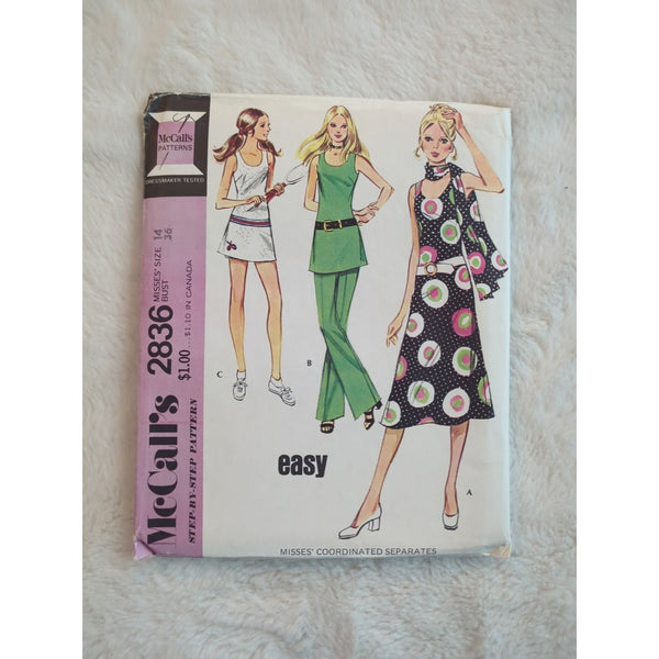Vtg Sewing Pattern McCalls 2836 Misses Tunic Pants Dress Lot Size 14 UC Bust 36
