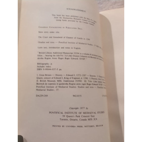 The Court and Household of Eleanor Of Castile John C. Parsons SC 1977 Vtg