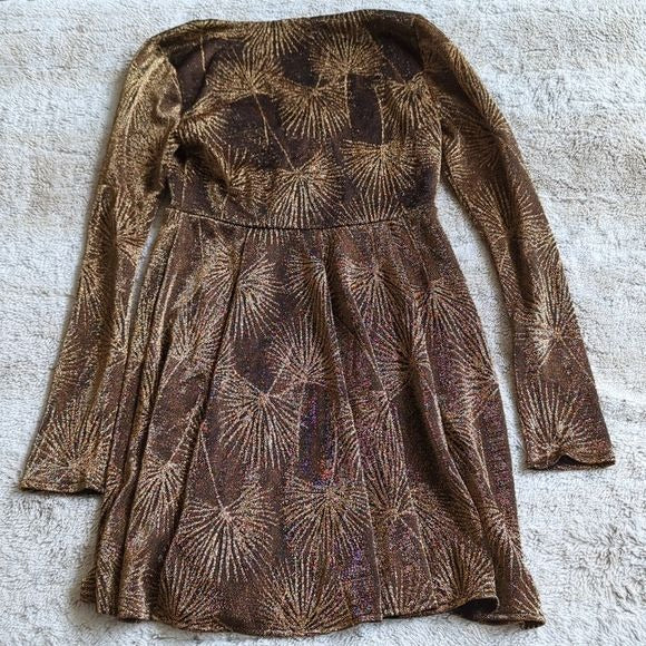 SHOW ME YOUR MUMU DOMINIQUE METALLIC SWEETHEART GOLDIR FROND MINI DRESS Size S