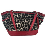 Coach Red Leather and Leopard Ocelot Fabric Carrie Tote Shoulder Bag Purse