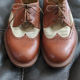 Vintage Kenneth Cole Spectator Brown Leather Beige Canvas Oxford Shoes Size 10