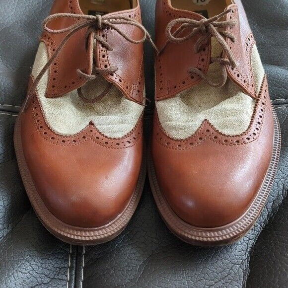 Vintage Kenneth Cole Spectator Brown Leather Beige Canvas Oxford Shoes Size 10