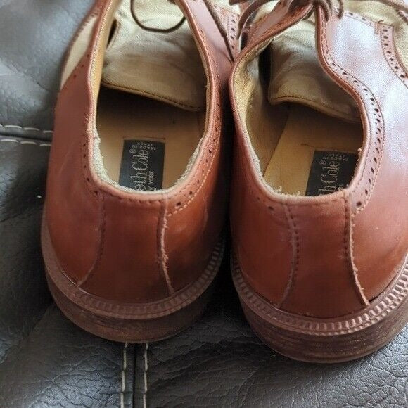 Vintage Kenneth Cole Spectator Brown Leather Beige Canvas Oxford Shoes Size 10