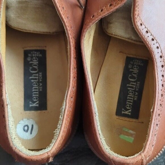 Vintage Kenneth Cole Spectator Brown Leather Beige Canvas Oxford Shoes Size 10