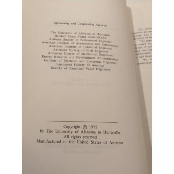 Application Of Solar Energy Wu Christensen Head Whitacre HC 1975 Vtg UAH Press