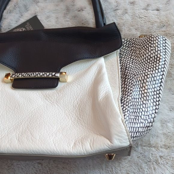 Vince Camuto Julia Leather Satchel Handbag Purse White Ash Grey Black NWT Larger