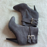 Calvin Klein Cambria Gray Suede Leather High Heel Zip Ankle Boots Women Size 8.5