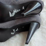 Calvin Klein Cambria Gray Suede Leather High Heel Zip Ankle Boots Women Size 8.5
