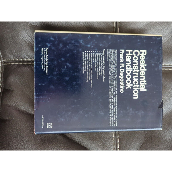 Residential Construction Handbook Hardcover Frank R. Dagostino Reston 1983