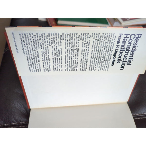 Residential Construction Handbook Hardcover Frank R. Dagostino Reston 1983