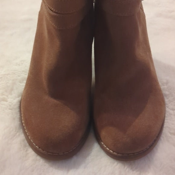 Lucky Brand Boots Womens Latonya Side Zip Ankle Bootie Brown Suede Heels Sz 6.5