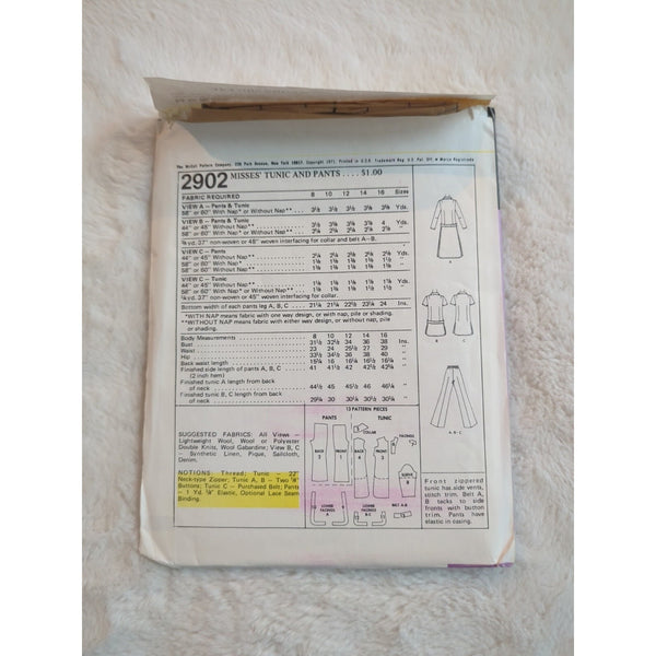 Vintage Sewing Pattern McCalls 2902 Misses Tunic And Pants Size 14 Uncut Bust 36