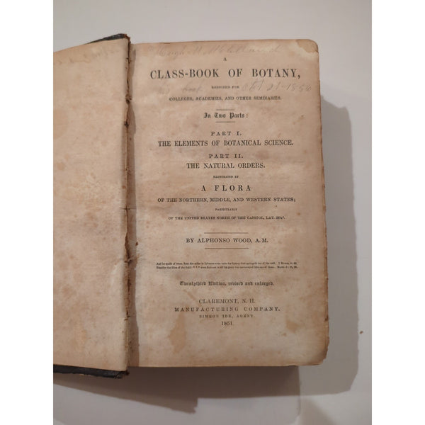 Class Book of Botany 2 Parts 1851 Alphonso Wood HC Antique Rough Condition