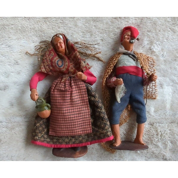 Two French Staton 12" Terracotta Clay Dolls Signed Simone Jouglas Depose Fisher