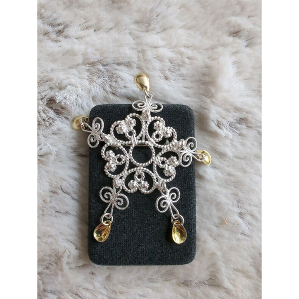 Vintage 830 Silver Yellow Golf Norway Solje Wedding Brooch Pendant Filigree