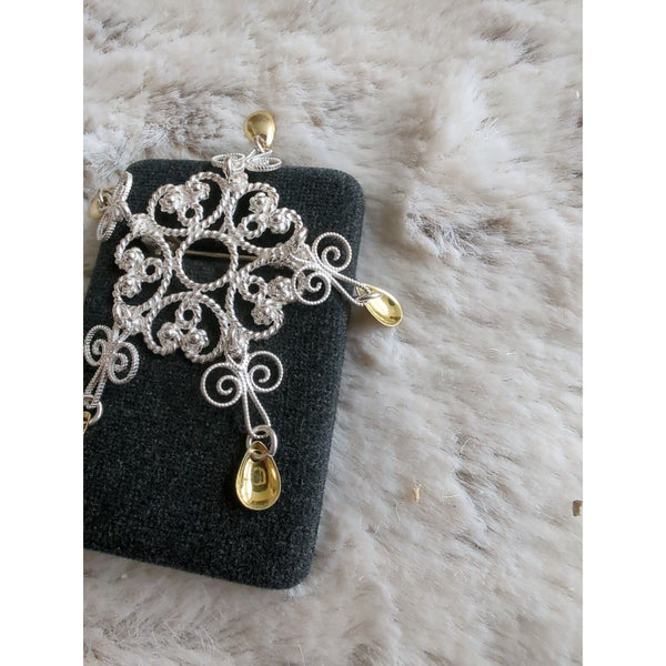 Vintage 830 Silver Yellow Golf Norway Solje Wedding Brooch Pendant Filigree