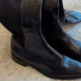 Zara Black Patent Leather Cloth Calf Over Knee Flat Heeled Boots Size 6.5 NWT