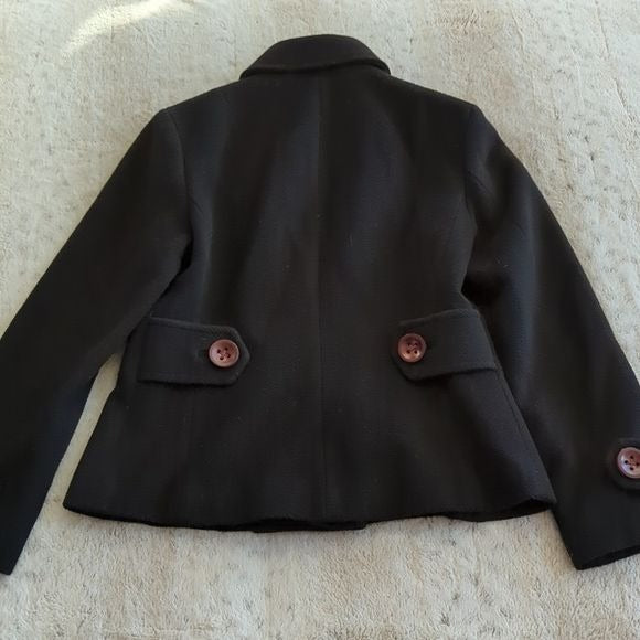 Talbot's Petites Black Double Breasted Mid Length Wool Blend Pea Coat Size 8P