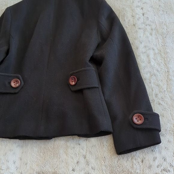 Talbot's Petites Black Double Breasted Mid Length Wool Blend Pea Coat Size 8P