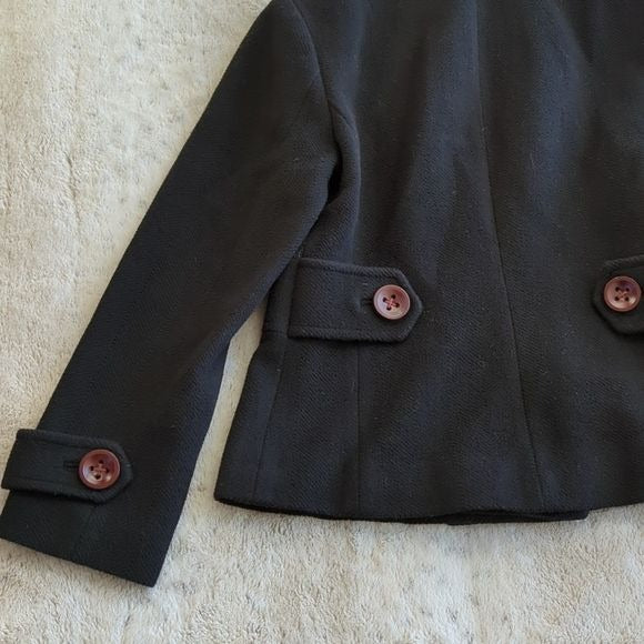 Talbot's Petites Black Double Breasted Mid Length Wool Blend Pea Coat Size 8P