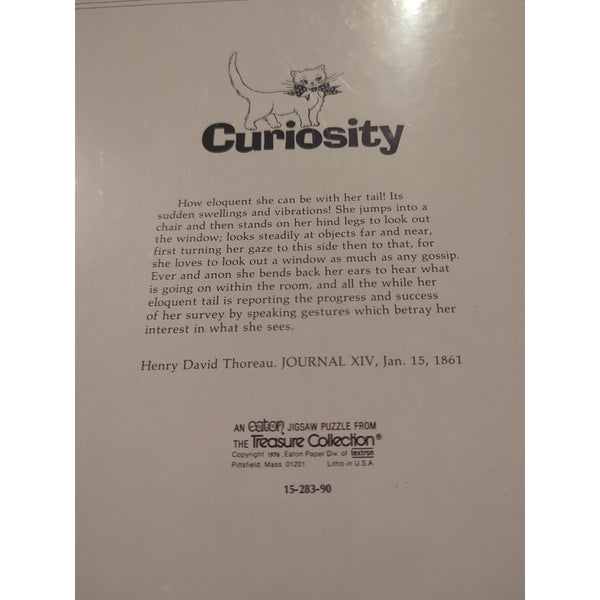 1976 Eaton TREASURE COLLECTION ROUND PUZZLE Curiosity Cat Henry Thoreau Sealed