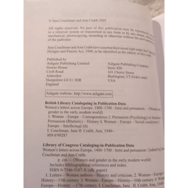 Women's Letters Across Europe 1400–1700 Form and Persuasion Jane Couchman Crabb