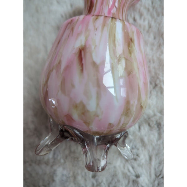 Victorian End of Day Blended Polychrome Spatter Art Foot Glass Vase Pink 4.5 In