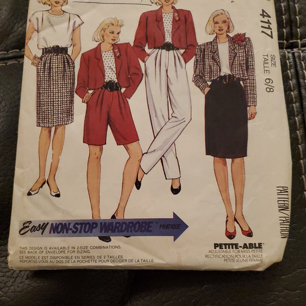 4117 Vintage McCalls Sewing Pattern Misses Unlined Jacket Top Skirt Pants 6 / 8