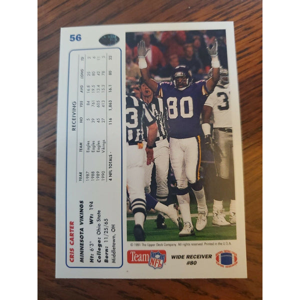 1991 Upper Deck # 56 CRIS CARTER Ohio State Minnesota Vikings Near Mint