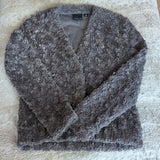 TROUVE Sweater Jacket Teddy Gray Silver Faux Fur Shiny Winter Layer Soft Size S