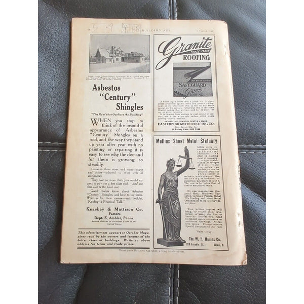 1913 October BUILDING AGE MAGAZINE - GREAT ADS & PHOTOS - Vintage As is