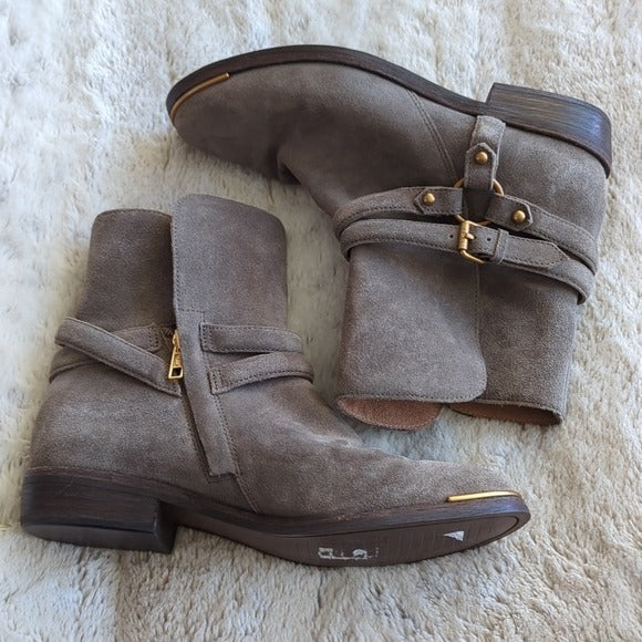 UGG Women's Kelby Low Heeled Boot Leather Bootie Mouse Grey Brown Color Size 7