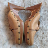 Cole Haan Kenna Leather Light Brown Tan Studded Heeled Clogs Mules Size 10