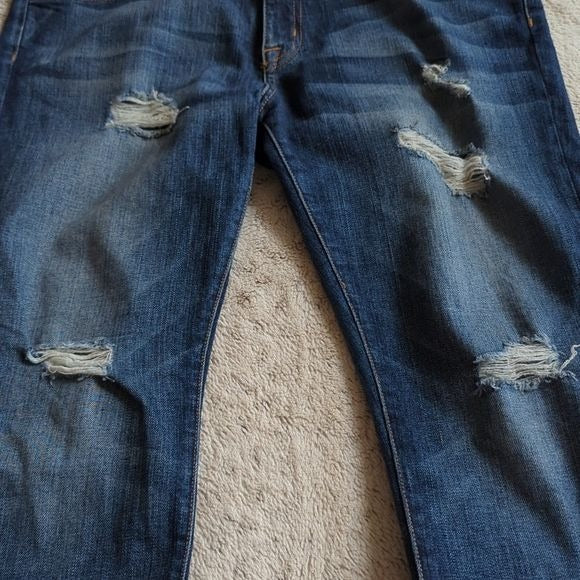 Current Elliot Distressed Mid Rise The Fling Boyfriend Crop Blue Jeans Size 28