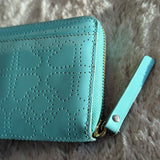 Kate Spade Aqua Blue Green Perforated Patent Leather Large Zip Around Wallet