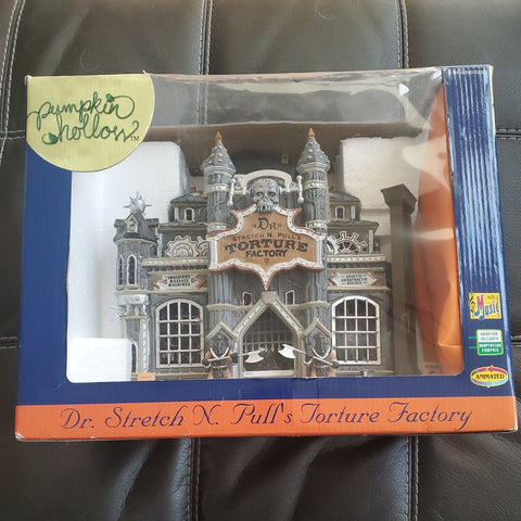 2004 Lemax Spooky Dr. Stretch N Pulls Torture Factory Pumpkin Hollow Town w/ Box