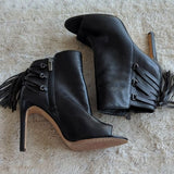 Revolve X Vince Camuto Black Leather Kimina Open Toe Heel Bootie Fringe Size 7