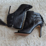 Revolve X Vince Camuto Black Leather Kimina Open Toe Heel Bootie Fringe Size 7