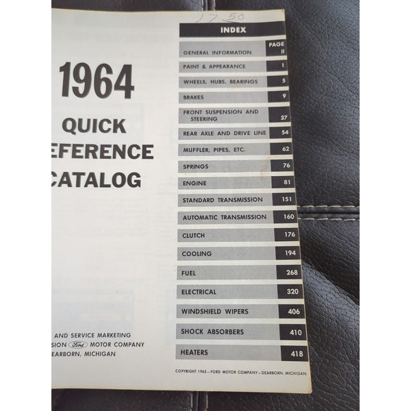 1964 Ford Quick Reference Fast Moving Service Parts Catalog Rotunda Fomoco