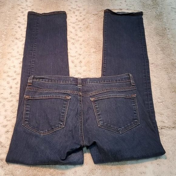 J Brand Darker Wash Mid Rise Straight Leg Long Inseam Blue Jean Size 28