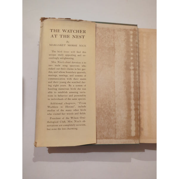 The Watcher At The Nest Margaret Morse Nice HC DJ First Ed First Print 1939 Vtg
