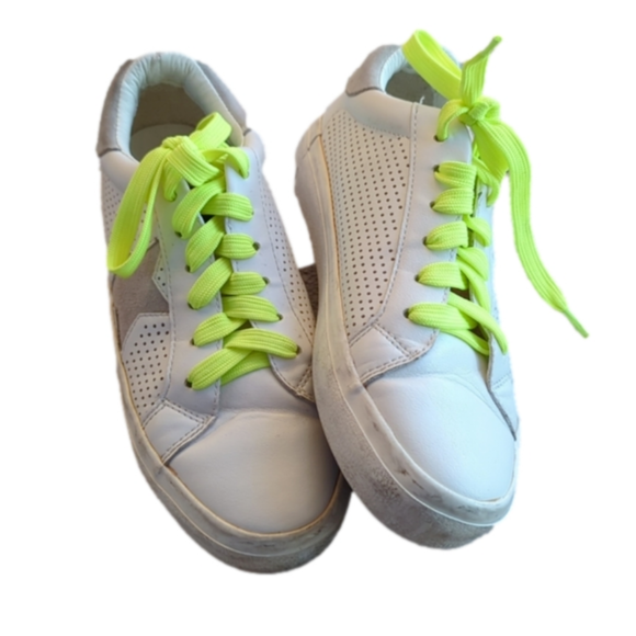 STEVEN Steve Madden Rezza White Neon Green Star Lace Up Sneakers Shoes Size 6.5