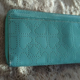 Kate Spade Aqua Blue Green Perforated Patent Leather Large Zip Around Wallet