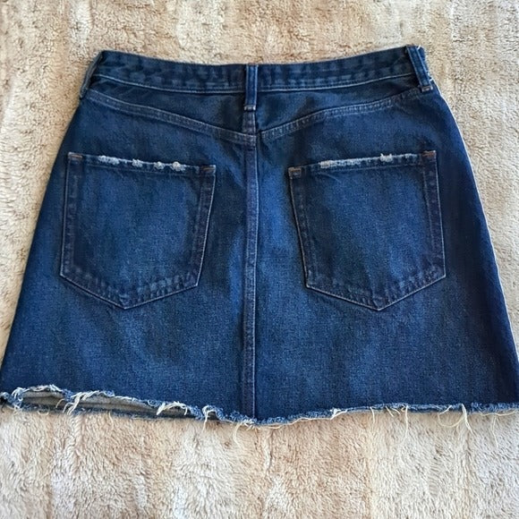 Abercrombie & Fitch Zoe A-Line Darker Wash Distressed Mini Jean Skirt Size 10