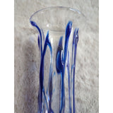 Vintage Murano Style Art Glass Vase Swung Blue and Clear Swirl Twisted 8.5 In