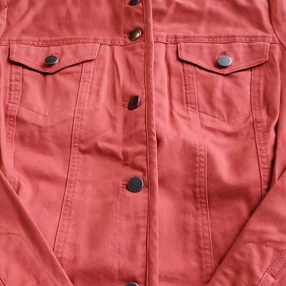 Pendleton Coral Red Colarless Button Up Jean Jacket Style Lightweight Size S NWT