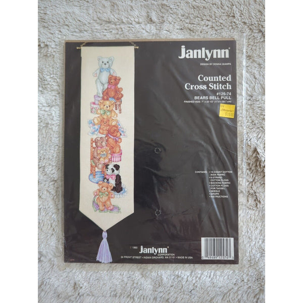 Vintage 1993 Janlynn #125-74 Bears Bell Pull Counted Cross Stitch Kit Aida